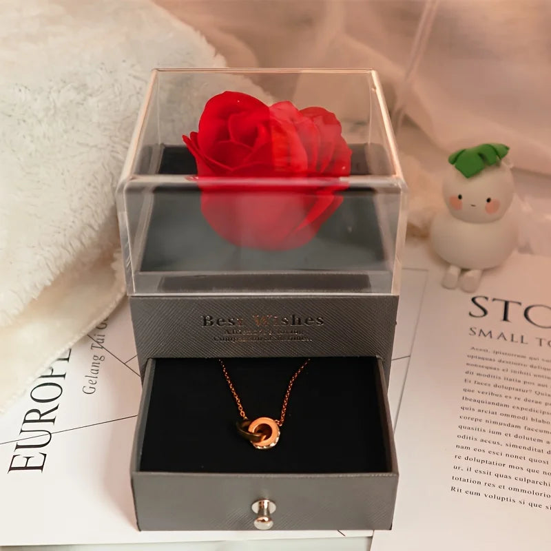 Elegante Herz-Zirkonia-Halskette mit luxuriöser Rosen-Geschenkbox für Damen